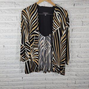 Perceptions Womens Top 20W Plus Cardigan Open Tan Black Geometric GEO199E